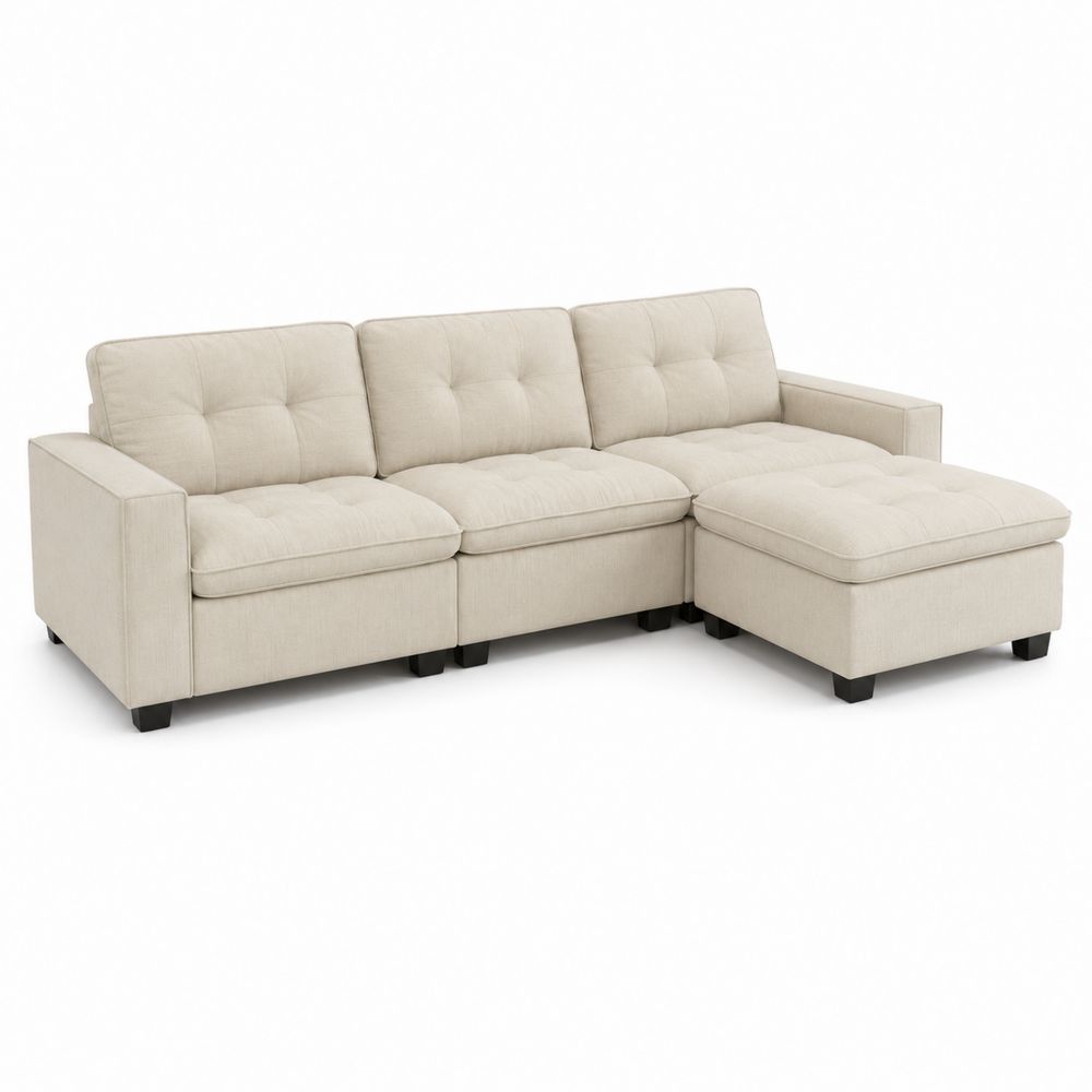 Canapé modulaire en tissu Beige avec repose-pied