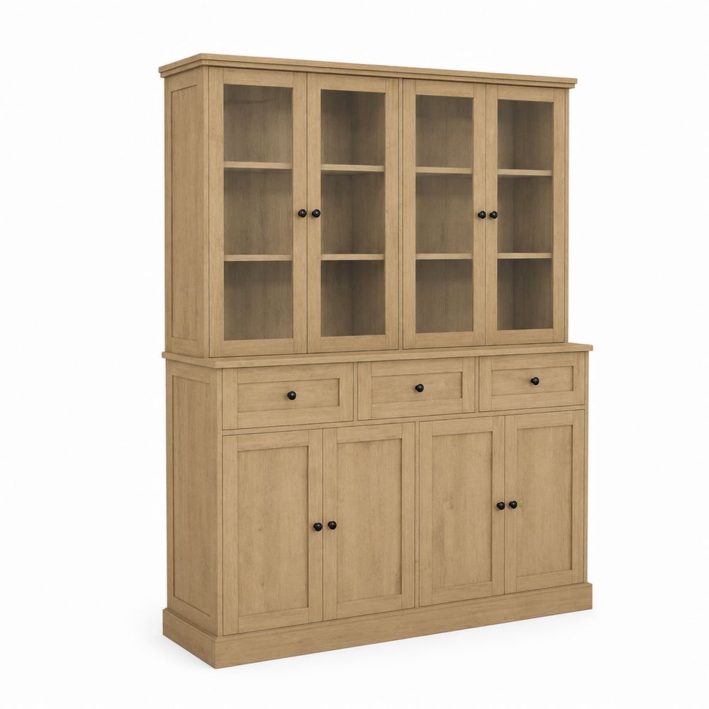 Buffet en bois de chêne avec portes vitrées et tiroirs