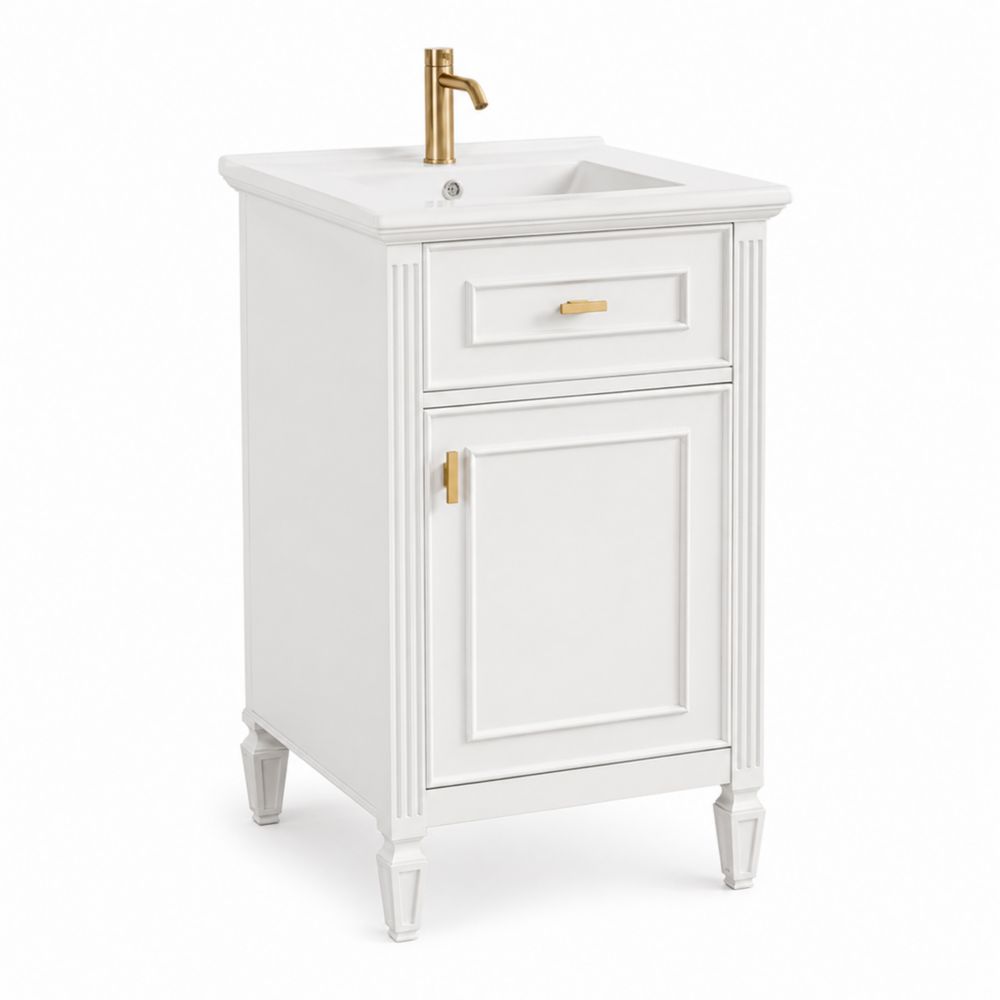 Meuble sous lavabo en bois blanc avec porte et tiroir