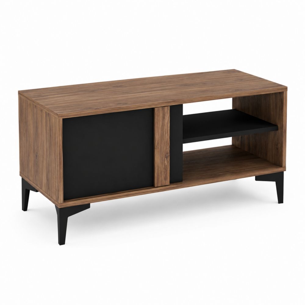 Table basse en bois et métal avec portes coulissantes noir 100 x 50 x 45 cm