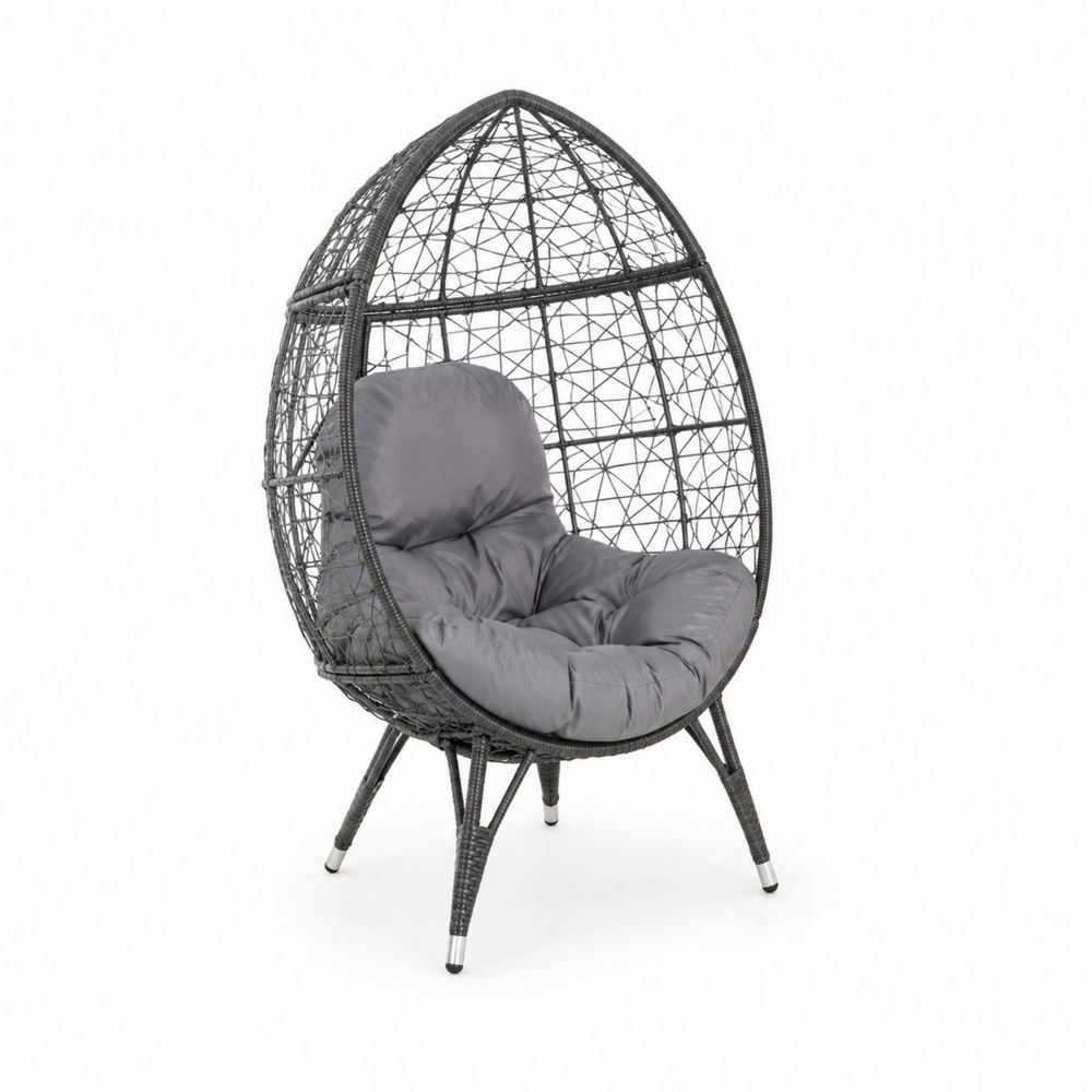 Fauteuil d'extérieur en résine tressée avec coussins gris
