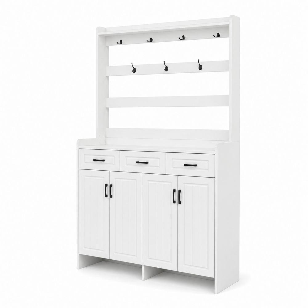 Porte-Manteau avec Rangement en Bois Blanc