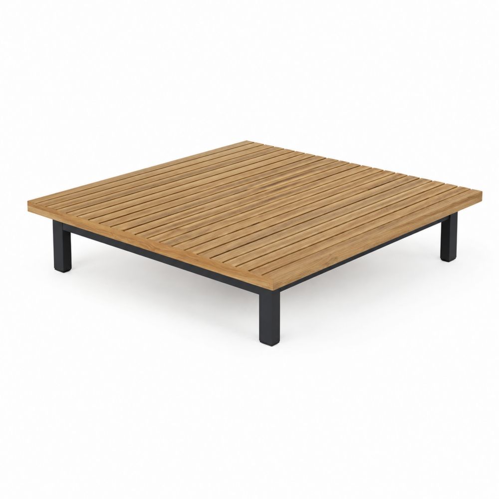 Table basse rectangulaire en bois et métal 100 cm x 100 cm x 25 cm Naturel/Noir