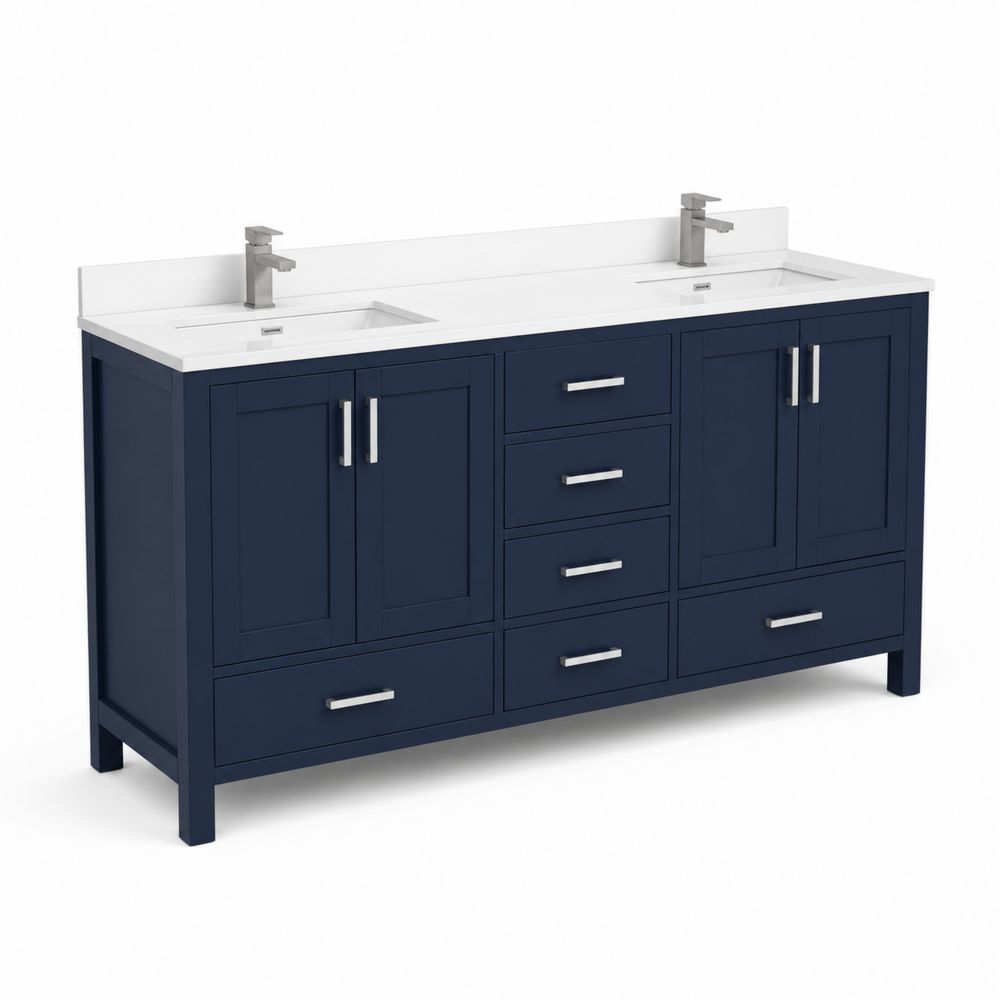 Meuble sous lavabo double en bois avec comptoir en quartz blanc 160 cm