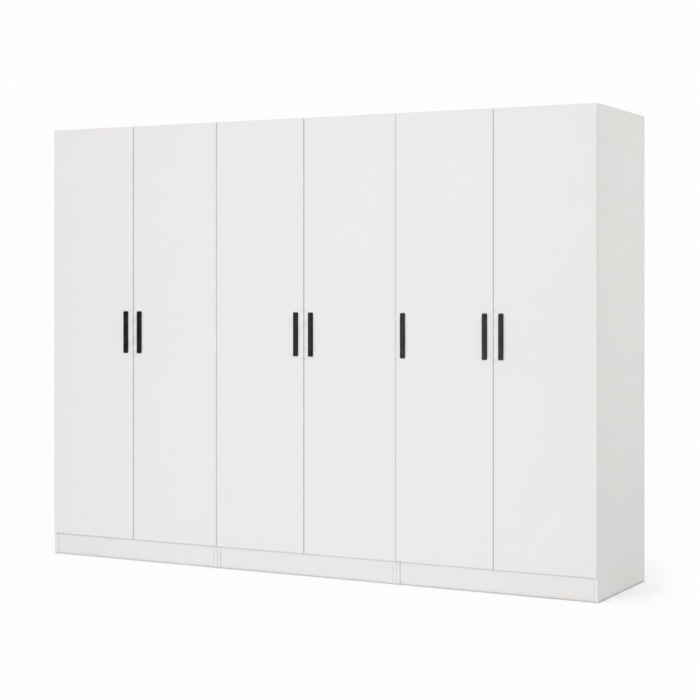 Armoire 6 portes en bois MDF blanc avec poignées noires