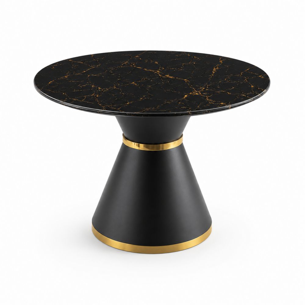 Table ronde en marbre noir et métal doré 120 cm