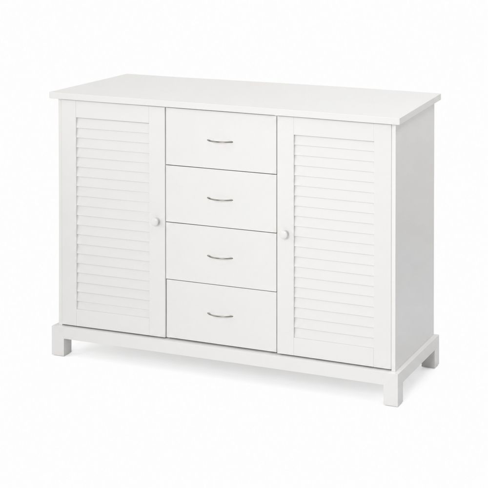 Buffet en MDF avec 4 tiroirs et 2 portes - Blanc