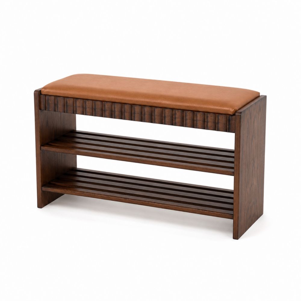 Banc à chaussures en bois avec coussin en similicuir marron-Homarven