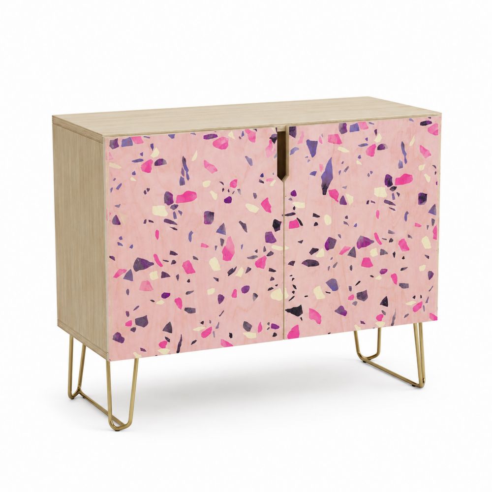 Buffet en bois avec portes effet terrazzo rose et multicolore-Homarven