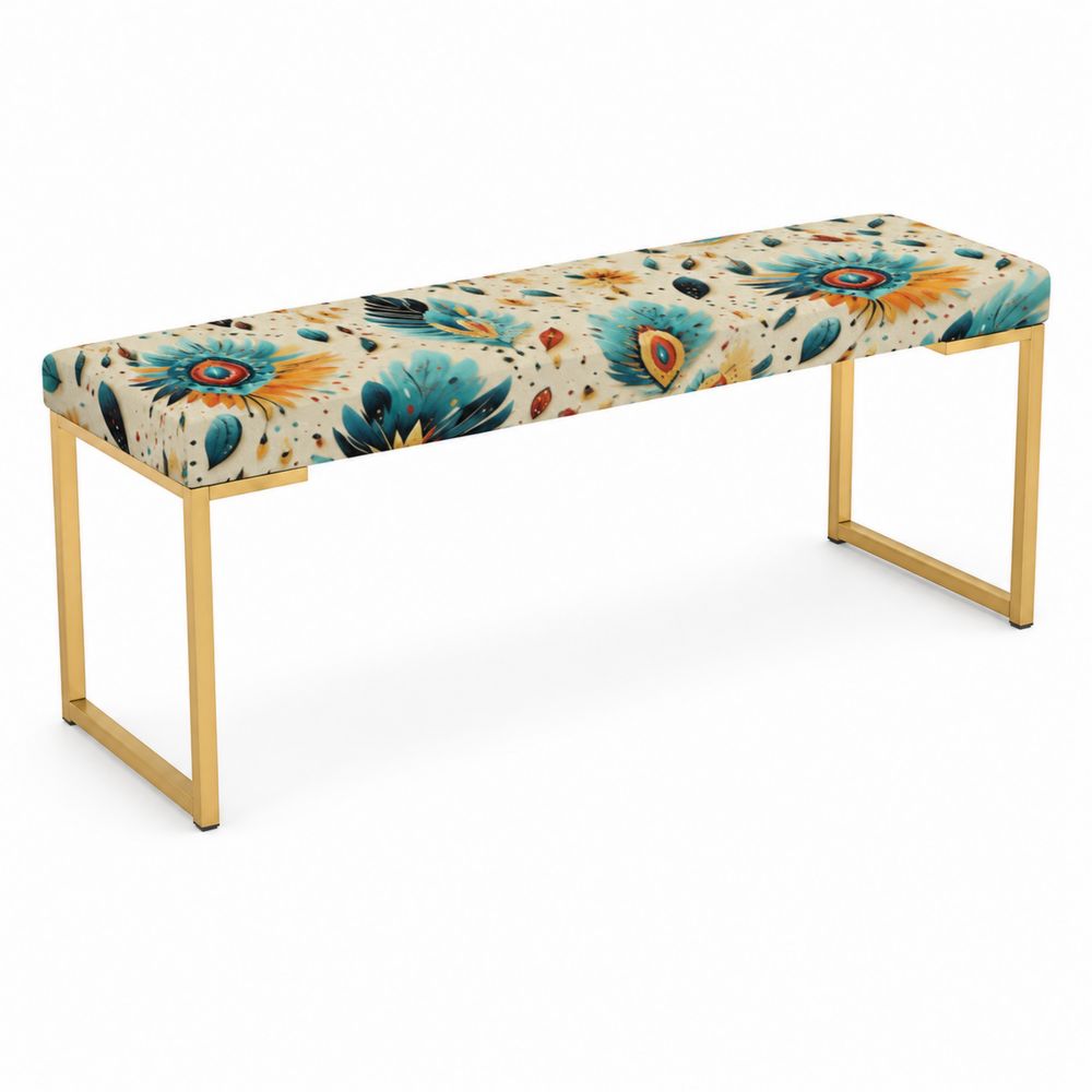 Banc en tissu polyester imprimé fleurs avec cadre métallique doré-Homarven