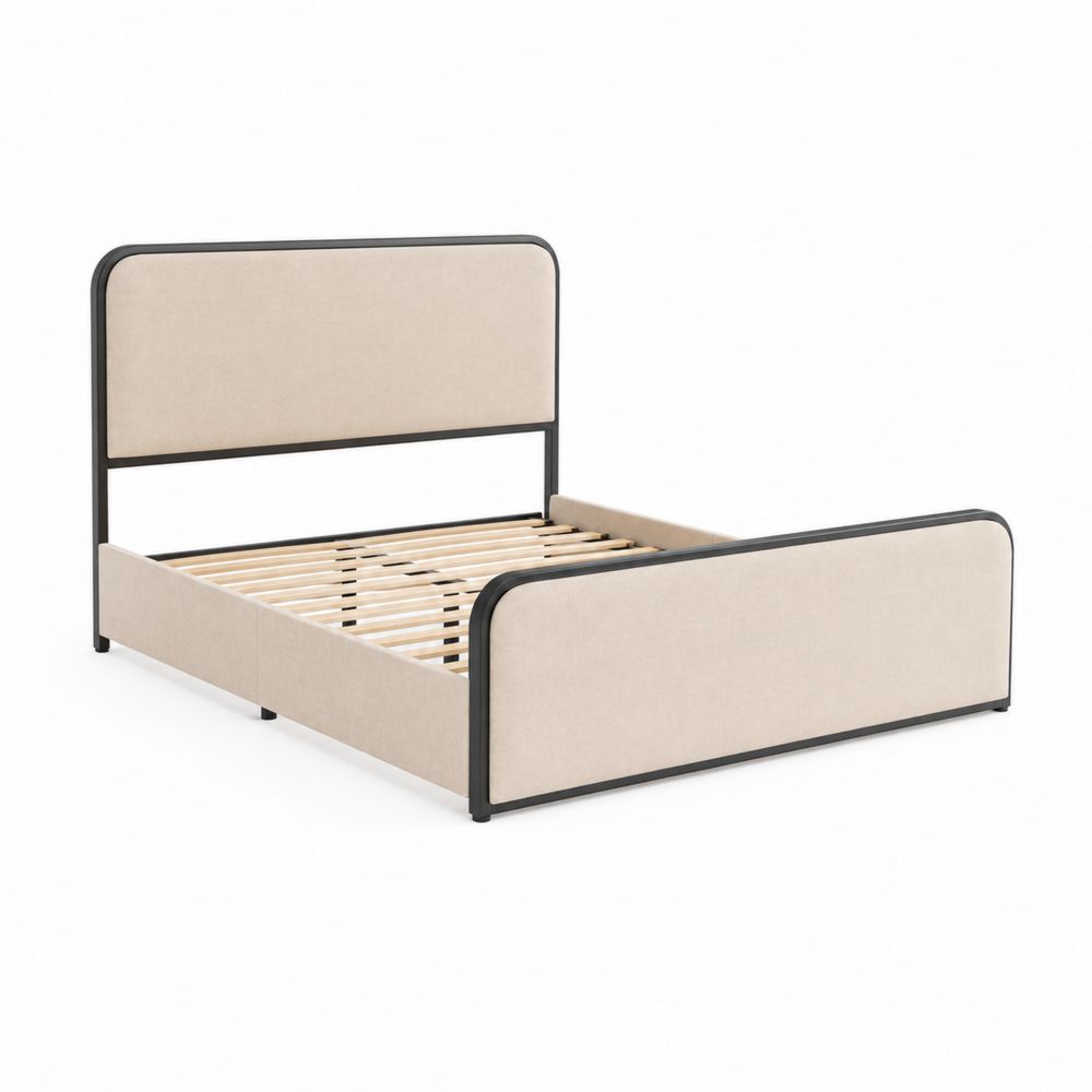 Lit double en métal et textile beige 200x160 cm-Homarven