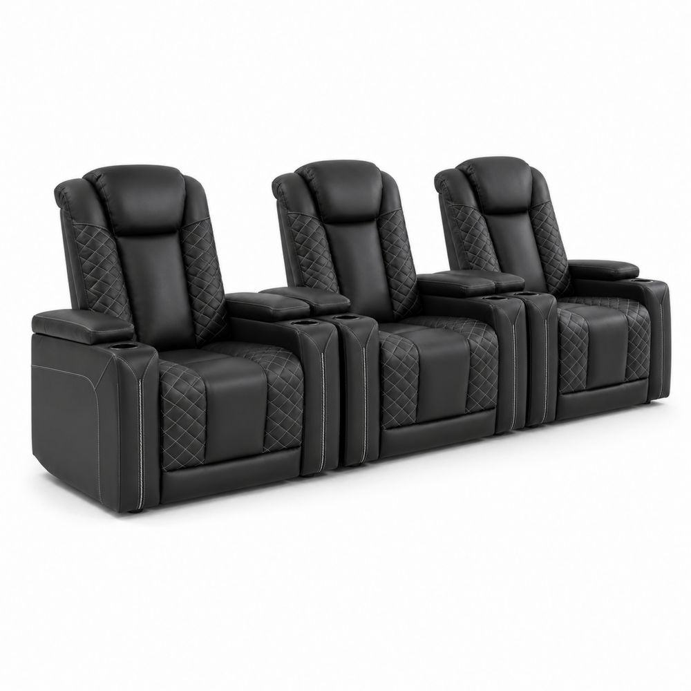 Fauteuil inclinable triple en cuir synthétique Noir-Homarven