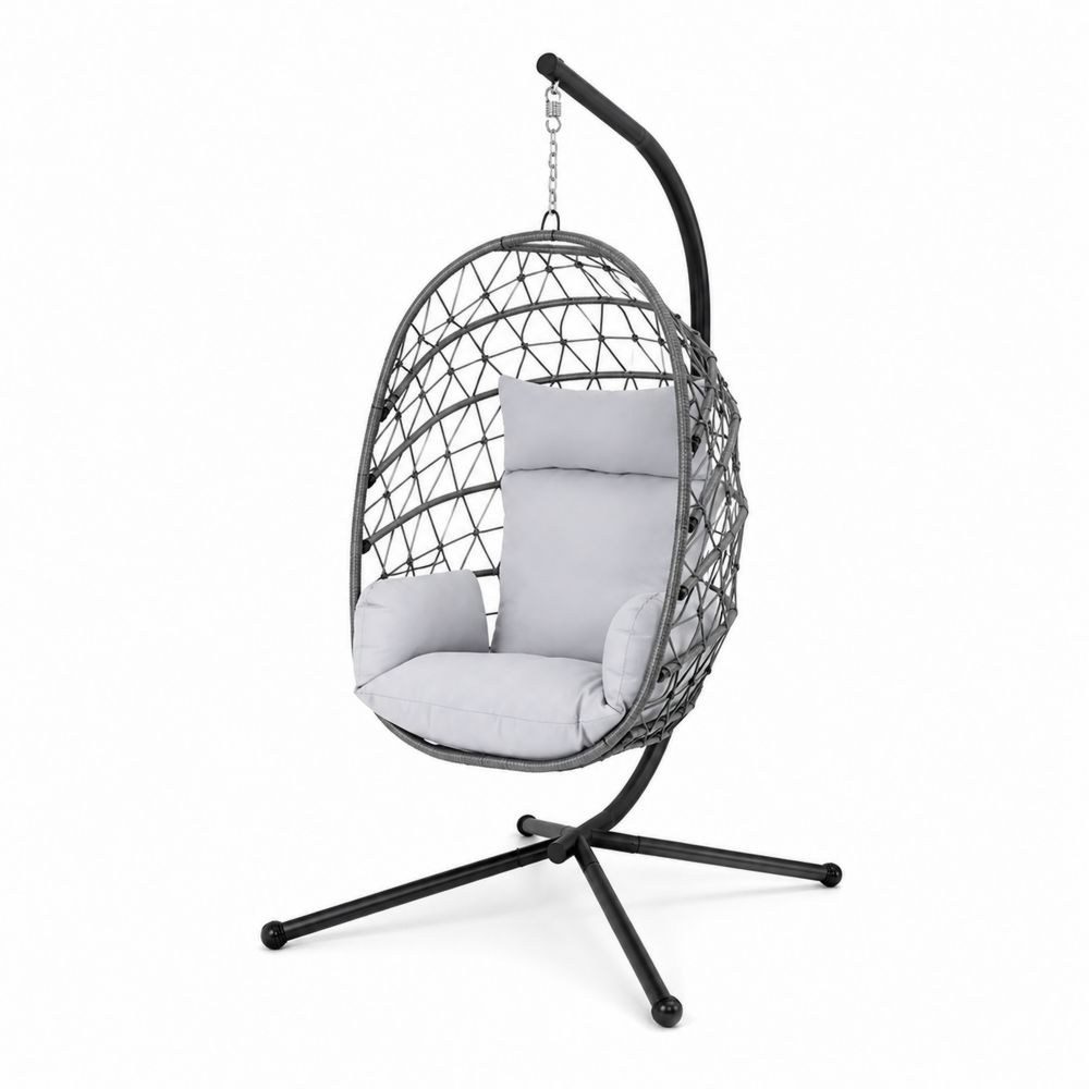 Chaise suspendue œuf en acier avec coussin polyester, Gris-Homarven