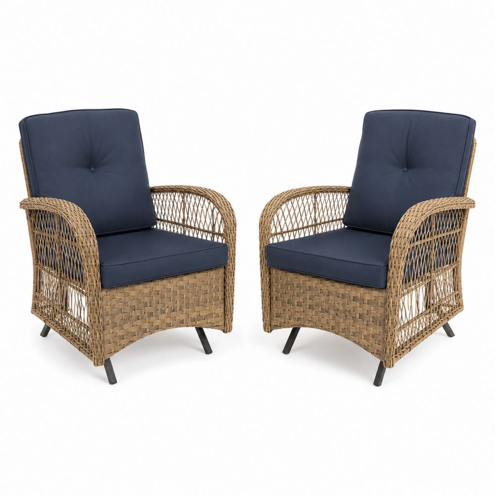 Lot de 2 fauteuils en résine tressée avec coussins en tissu bleu-Homarven