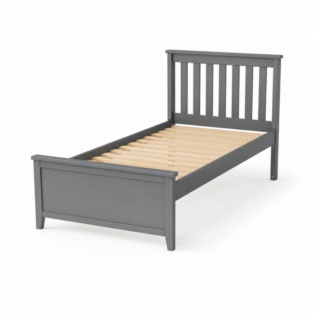 Lit en bois gris avec lattes en pin 90x200 cm-Homarven