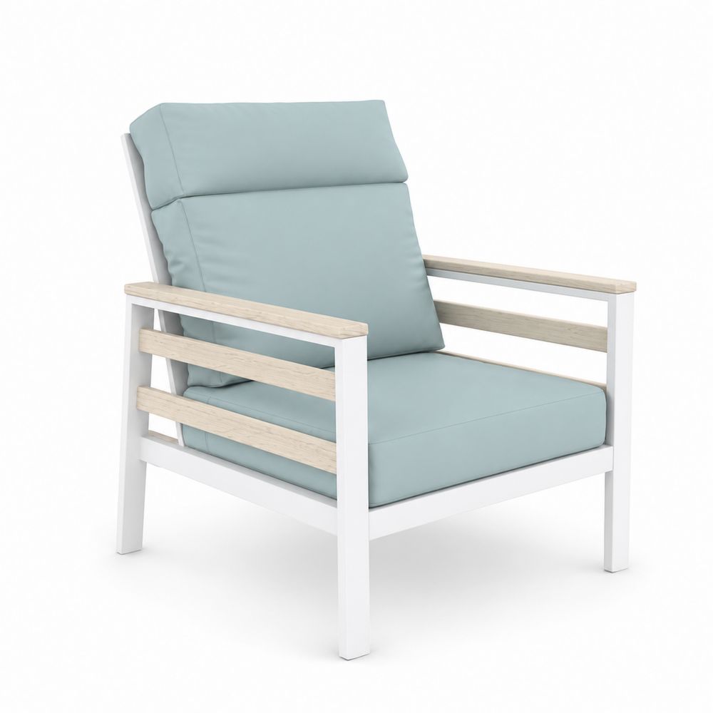 Fauteuil extérieur en aluminium avec accoudoirs en bois et coussins bleu-Homarven