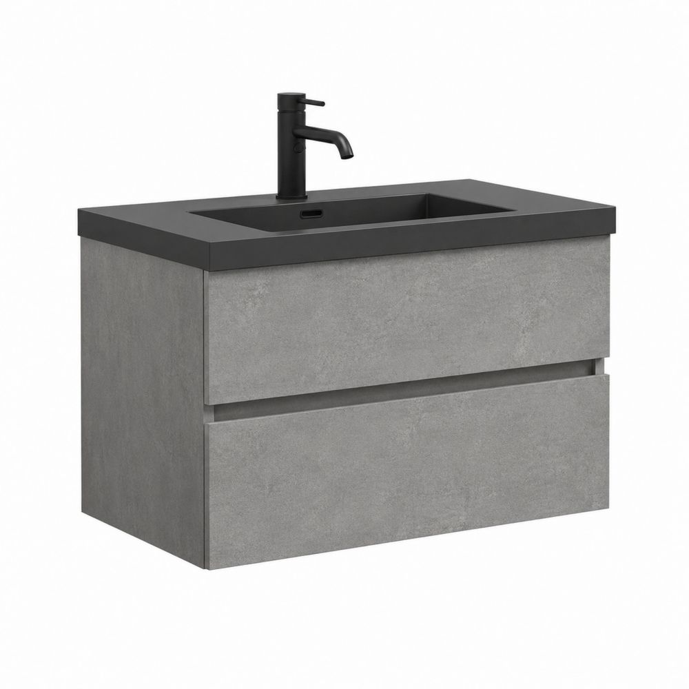 Meuble sous lavabo mural en pierre et mélamine 60x45x55 cm Gris et Noir-Homarven