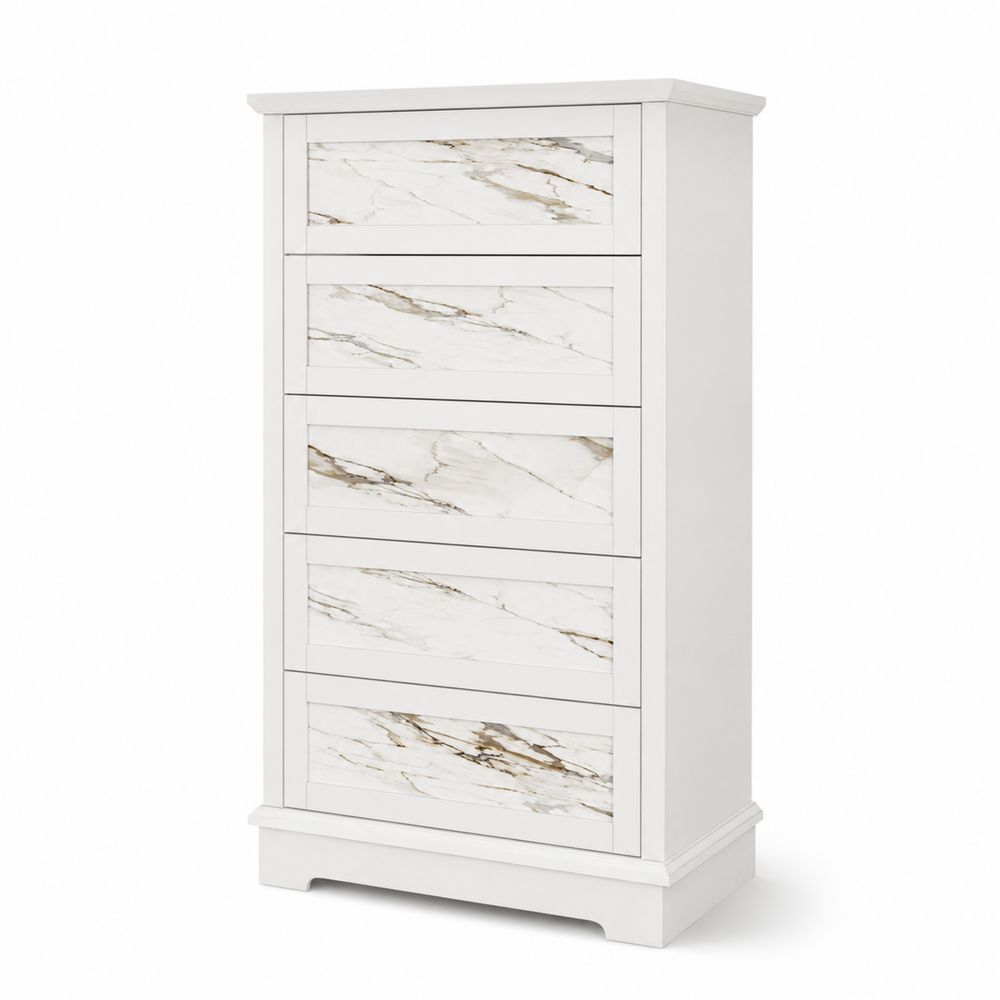 Commode 5 tiroirs en bois et marbre-Homarven