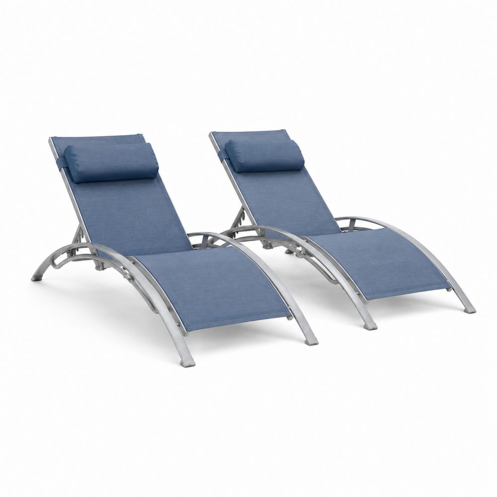 Lot de 2 chaises longues en aluminium et tissu textilène bleu-Homarven