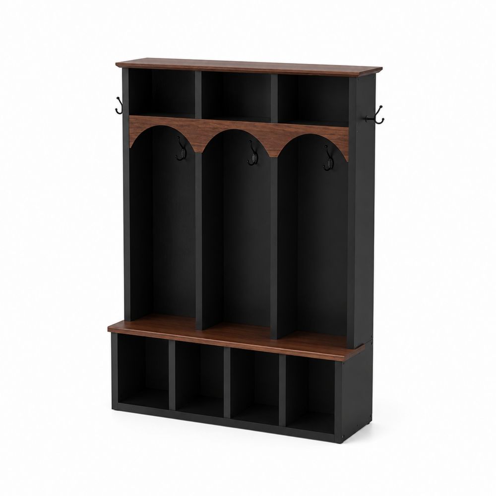 Portemanteau mural en bois et métal noir, 60x160x30 cm-Homarven