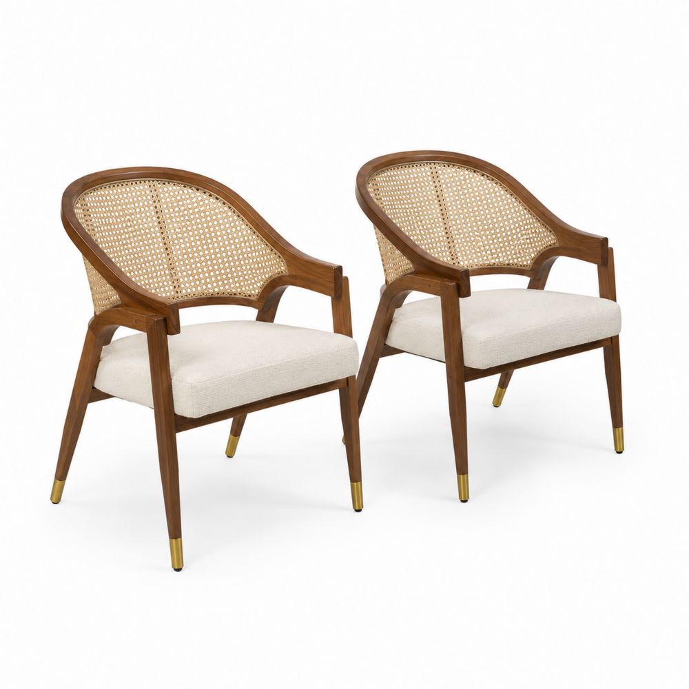 Paire de chaises en bois d'acacia et rotin avec coussin en polyester beige-Homarven