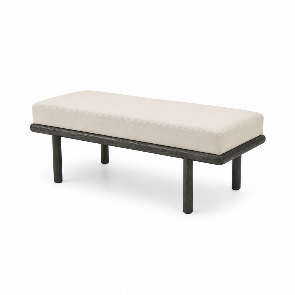 Banc rectangulaire en bois avec tissu beige 120 cm-Homarven