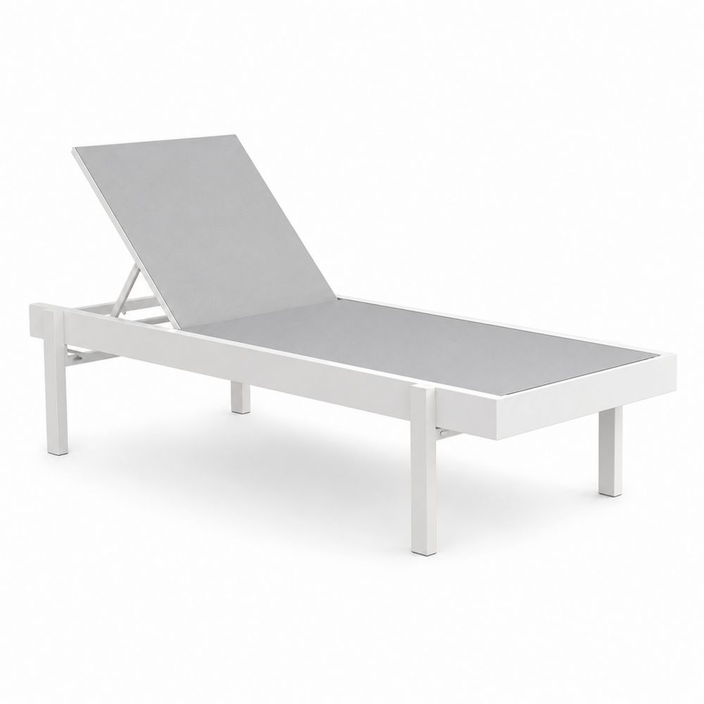 Chaise longue extérieure en aluminium et textilène gris/blanc-Homarven