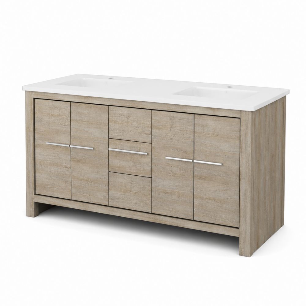 Meuble sous lavabo double en bois de chêne clair avec surface en résine composite-Homarven