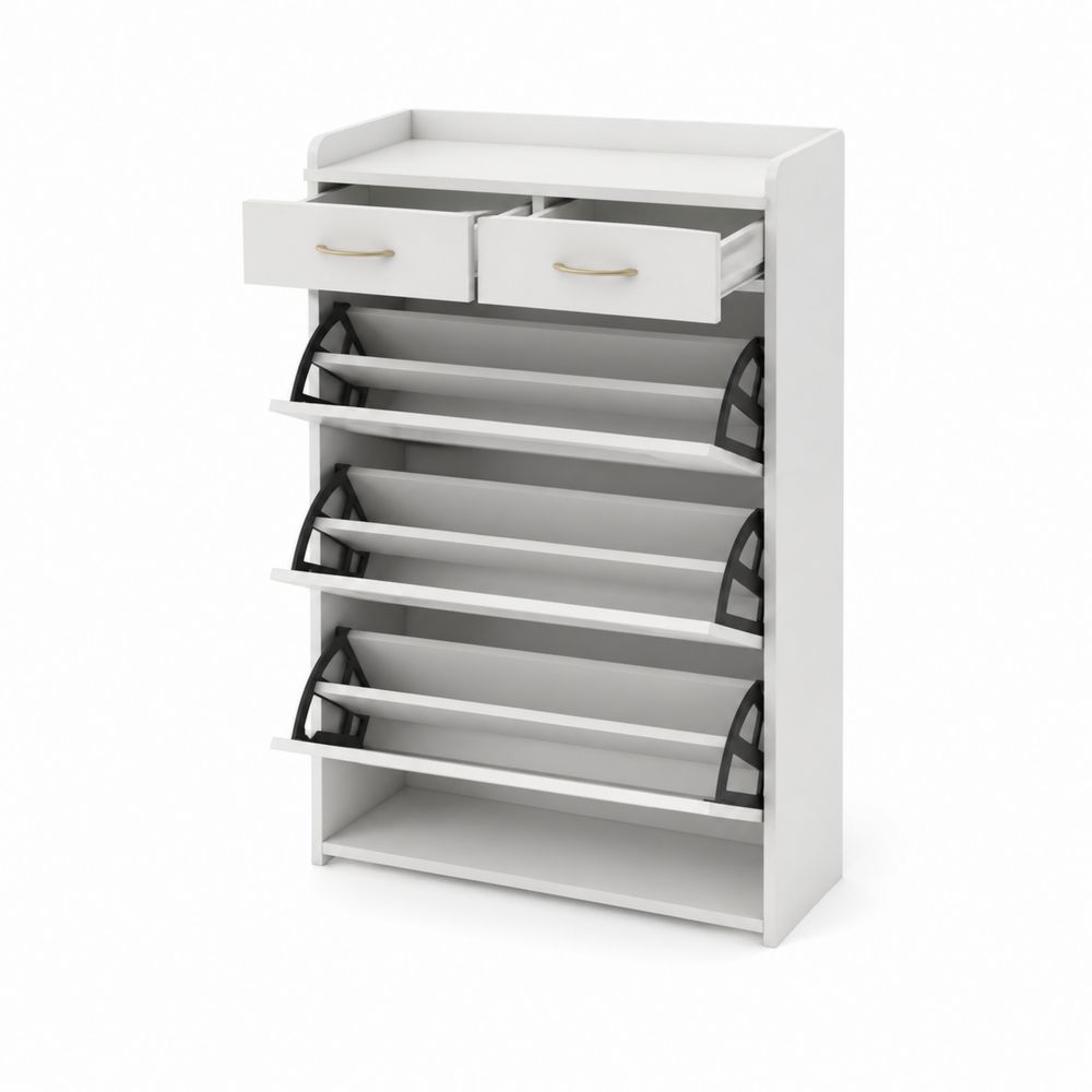 Étagère à chaussures en bois MDF avec tiroirs, 5 niveaux, Blanc-Homarven