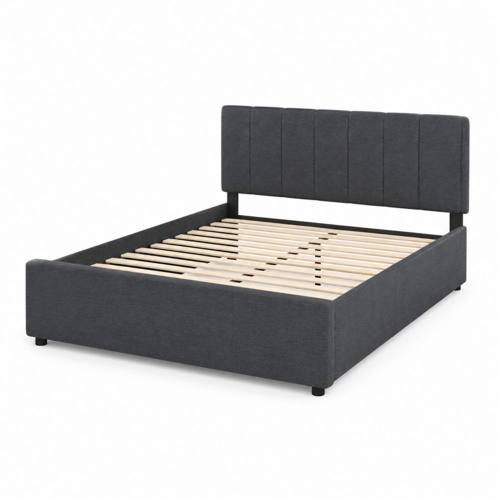 Lit double en métal et tissu 140x200 cm Gris Anthracite-Homarven