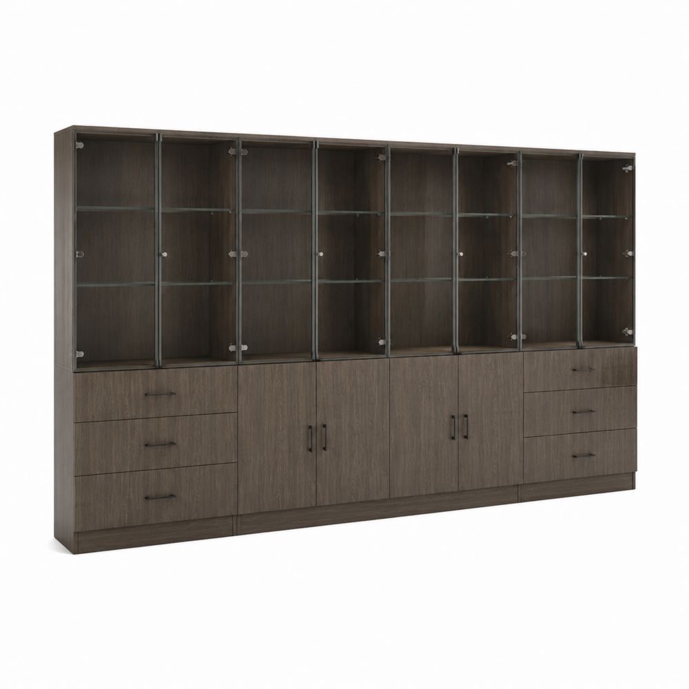 Buffet vaisselier en bois avec portes vitrées en verre trempé 300cm-Homarven
