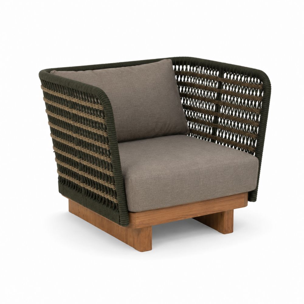 Fauteuil d'extérieur en bois et rotin synthétique marron et vert-Homarven
