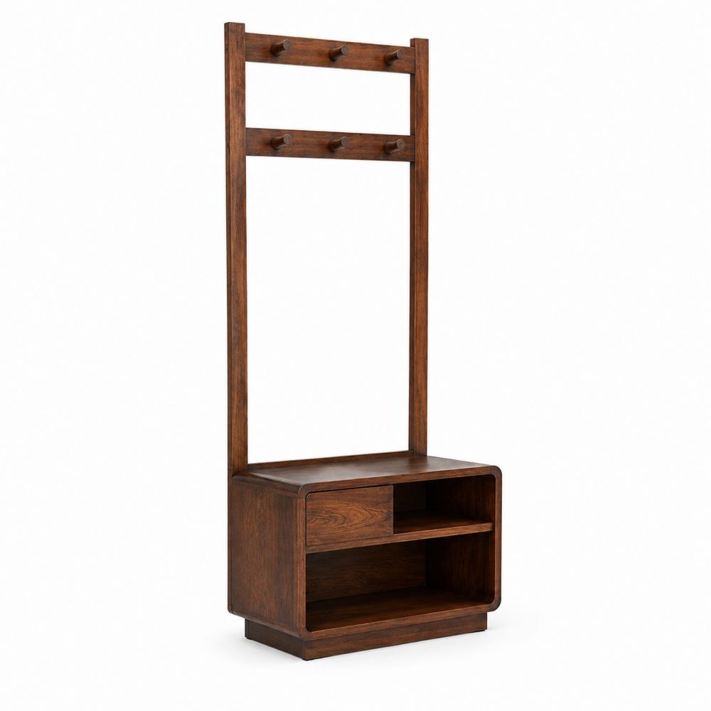 Porte-manteau en bois brun avec étagères-Homarven