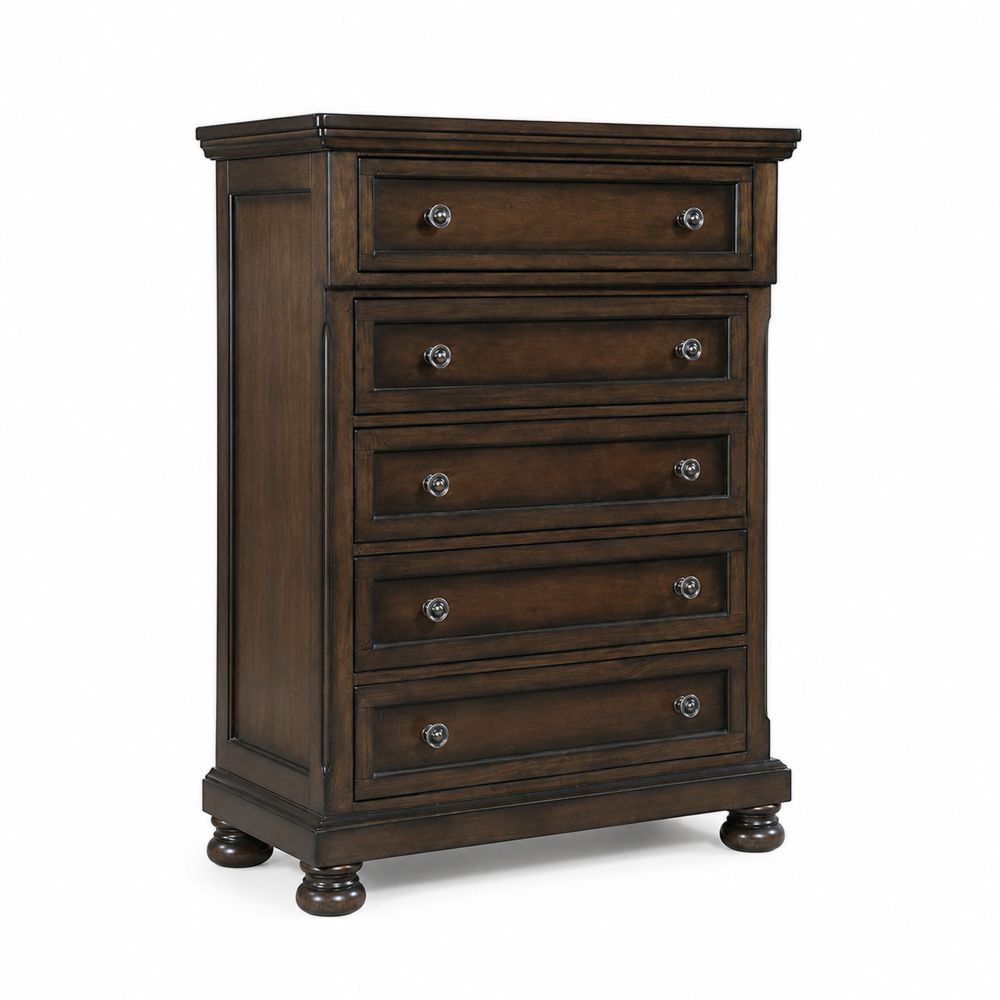 Commode en bois massif 5 tiroirs Noyer foncé-Homarven