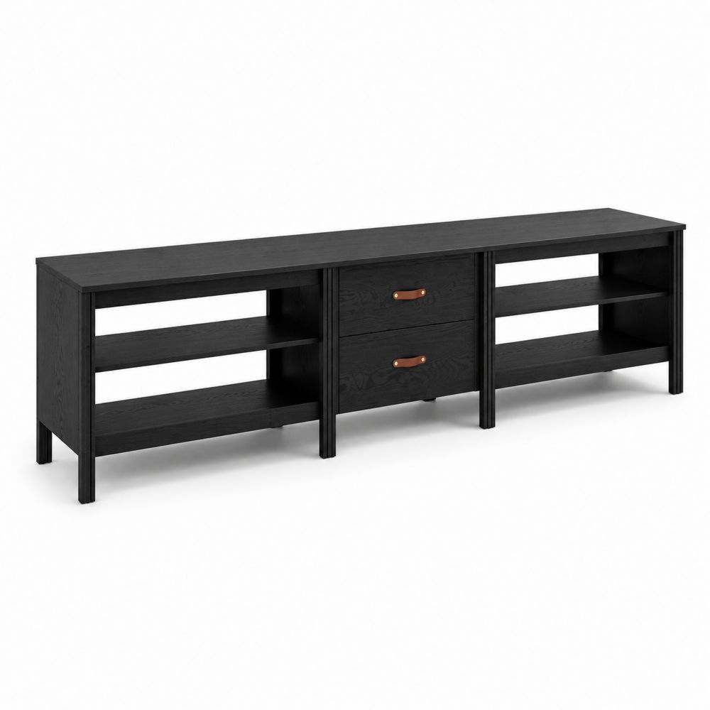 Meuble TV en bois noir avec étagères et tiroirs-Homarven