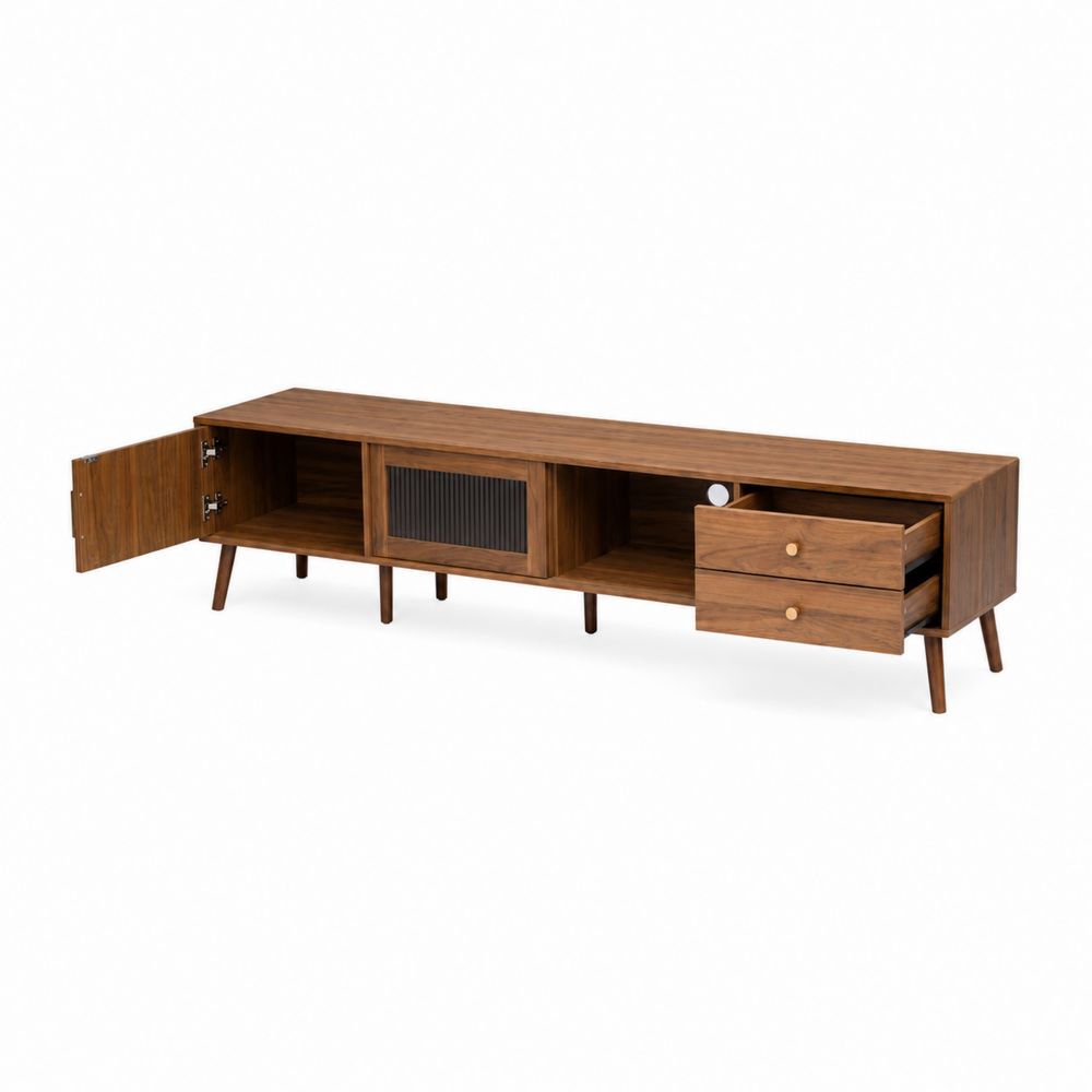 Meuble TV en bois avec rangement 180 cm Marron-Homarven