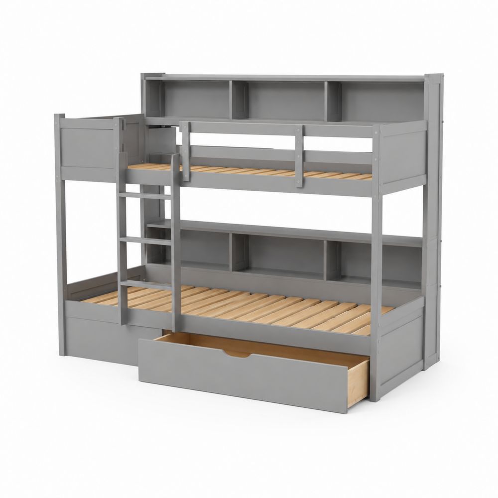 Lit superposé en bois avec rangement gris 200x90 cm-Homarven