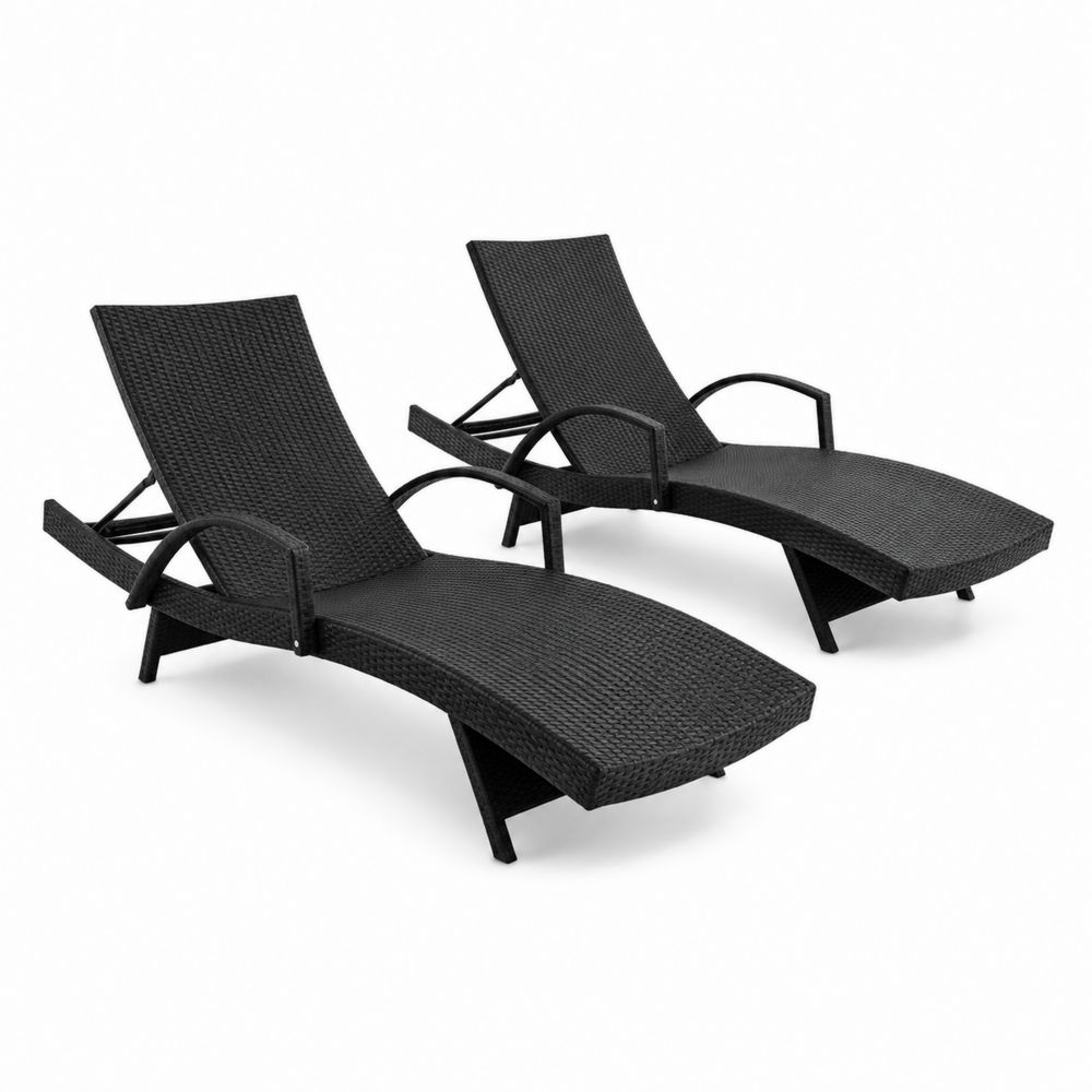 Ensemble de 2 chaises longues en résine tressée noire-Homarven