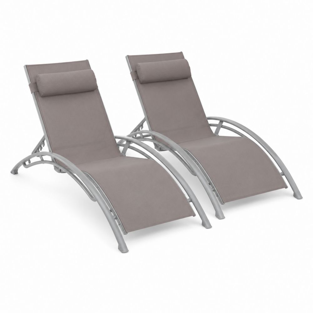 Lot de 2 chaises longues en métal et tissu Gris Taupe-Homarven