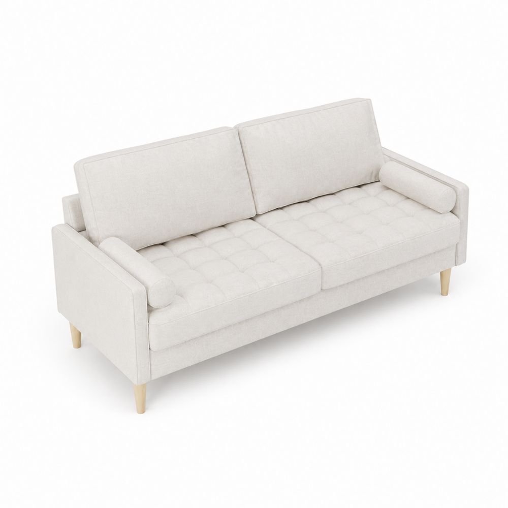 Canapé 3 places en tissu polyester beige avec pieds en bois-Homarven