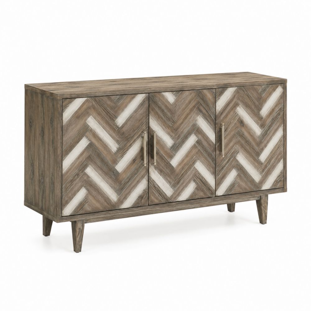 Buffet en bois avec motif chevrons à 3 portes 150 cm-Homarven