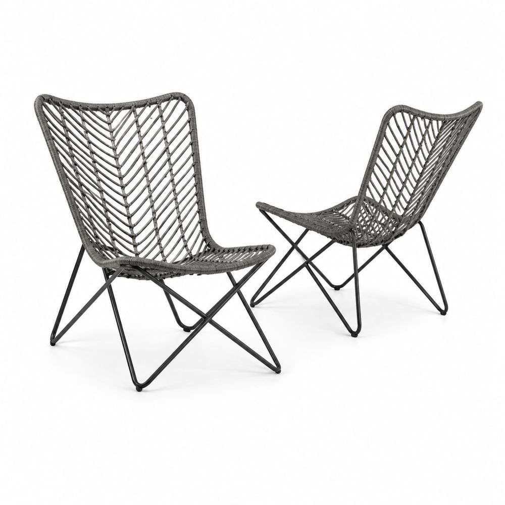 Chaises en métal et corde synthétique grise, lot de 2-Homarven