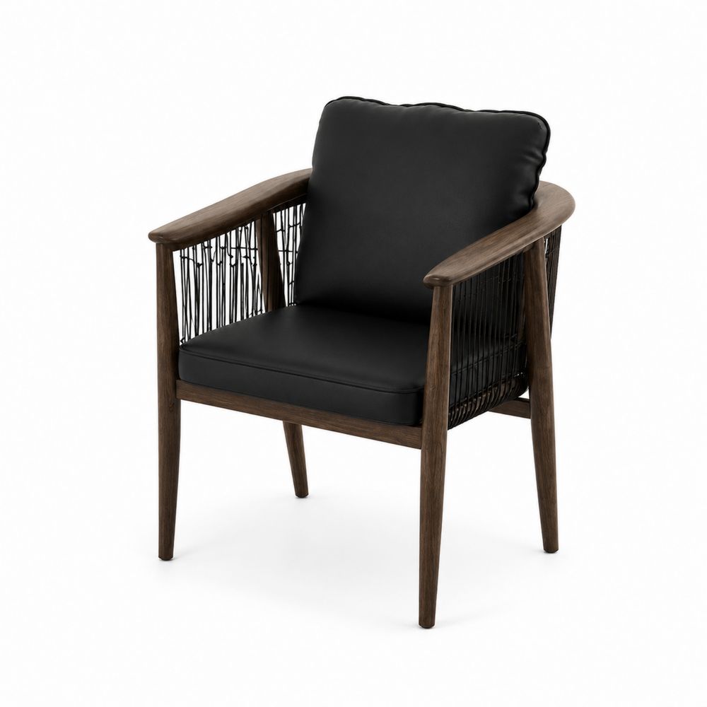Fauteuil en bois avec assise en cuir synthétique noir-Homarven