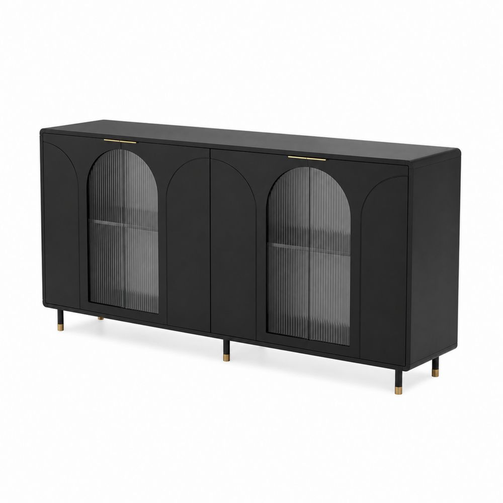 Buffet rectangulaire en bois et verre 160x40x80 cm-Homarven