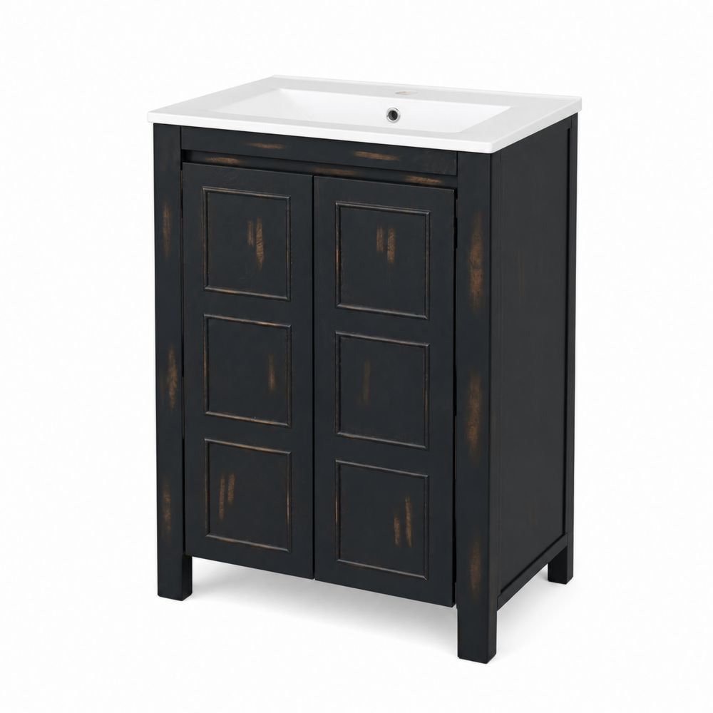 Meuble sous lavabo en bois noir et céramique-Homarven