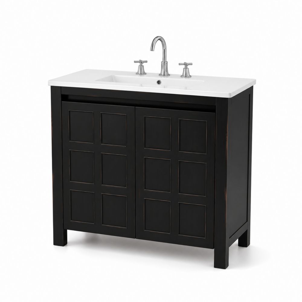 Meuble de salle de bain en bois noir avec lavabo en céramique-Homarven