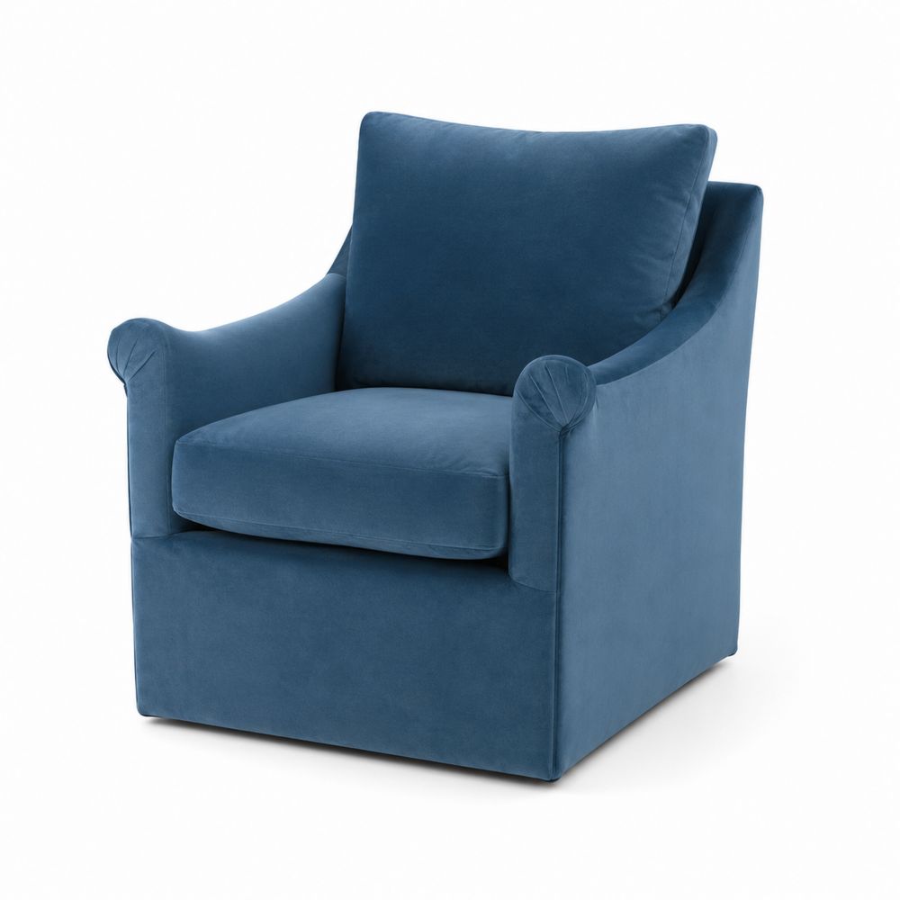 Fauteuil en velours bleu avec accoudoirs-Homarven