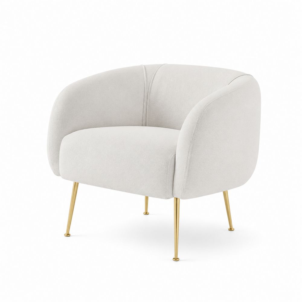 Fauteuil en tissu Blanc cassé avec pieds en métal doré-Homarven