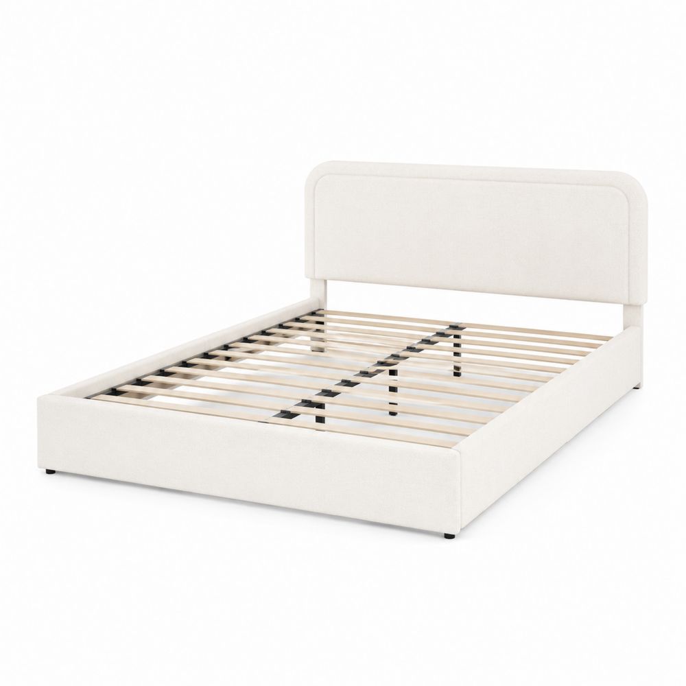 Lit double en bois et tissu Beige 160x200 cm-Homarven