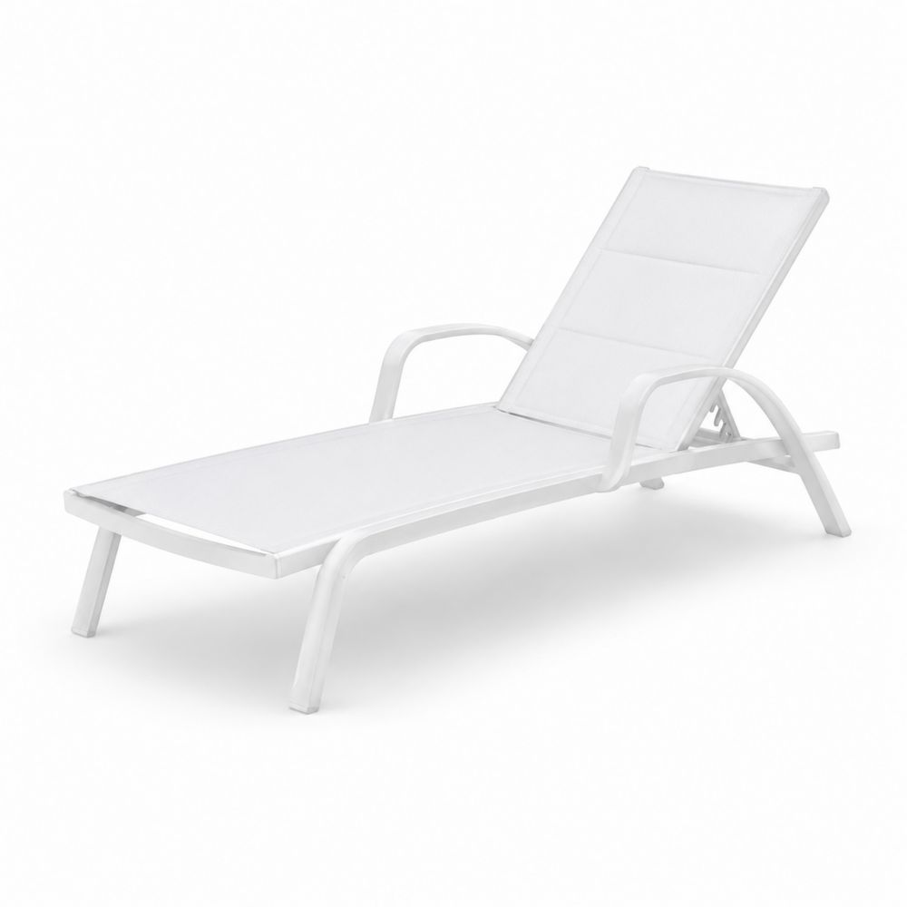 Chaise longue extérieure en aluminium et textilène Blanc-Homarven